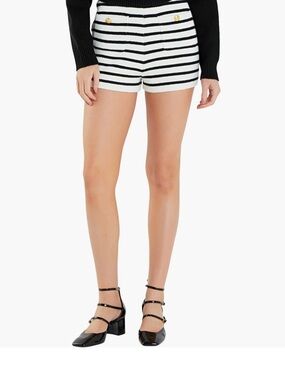 English Factory Black & White Striped High-Waist Knit Shorts